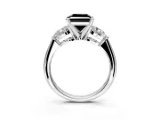 3 Stone Engagement Ring Setting for Fancy Black Princess Cut Center with Large Pear-Shaped Accents and Prong Head in Sterling Silver