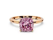 Hidden Halo Engagement Ring Setting for Fancy Pink Cushion Cut Center with Thin Round-Wire Band and Prong Head in Rose Gold