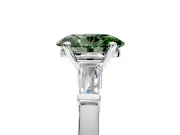 3 Stone Engagement Ring Setting for Fancy Green Oval Center with Channel Baguette Accents and Prong Head in Platinum