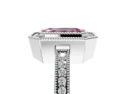 Halo Engagement Ring Setting for Fancy Pink Emerald Cut Center with Milgrain Halo, Pave Band and Prong Head in White Gold