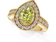 Milgrain Halo Engagement Ring Setting for Fancy Yellow Pear-Shaped Center with Pave Band and Prong Head in Yellow Gold