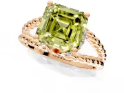 Halo Engagement Ring Setting for Fancy Yellow Asscher Cut Center with Rope Twist Split Shank and Prong Head in Rose Gold