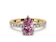 Solitaire Engagement Ring Setting for Fancy Pink Pear-Shaped Center with Round Cut Pave Band and Prong Head in Yellow Gold