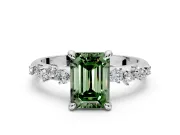 Solitaire Engagement Ring Setting for Fancy Green Emerald Cut Center with Trailing Leaf Accent Band and Prong Head in Platinum