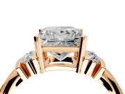 Solitaire Engagement Ring Setting for Princess Cut Center with Grooved Bar Accent Band and Prong Head in Rose Gold