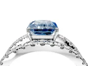 Solitaire Engagement Ring Setting for Fancy Blue Radiant Cut Center with Wide-Open Split Shank and Prong Head in Platinum