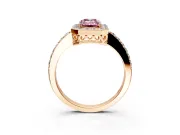 Halo Engagement Ring Setting for Fancy Pink Emerald Cut Center with Heart-Shaped Openwork, Pave Band and Prong Head in Rose Gold