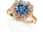 Milgrain Halo Engagement Ring Setting for Fancy Blue Heart-Shaped Center with Bezel Point Accents and Prong Head in Rose Gold