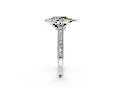 Halo Engagement Ring Setting for Fancy Green Pear-Shaped Center with Milgrain Pave Band and Bezel Head in Platinum