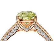 Solitaire Engagement Ring Setting for Fancy Yellow Cushion Cut Center with Milgrain-Framed Pave Band and Prong Head in Rose Gold