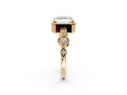 Vintage Station Engagement Ring Setting for Asscher Cut Center with Accents and Prong Head in Yellow Gold