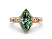 Solitaire Engagement Ring Setting for Fancy Green Marquise Center with Marquise and Bezel Accents and Prong Head in Rose Gold