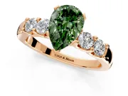 5 Stone Engagement Ring Setting for Fancy Green Pear-Shaped Center with Plain Band and Prong Head in Rose Gold