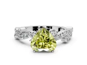 Solitaire Engagement Ring Setting for Fancy Yellow Heart-Shaped Center with Bar-Station Pave Twist and Prong Head in Platinum