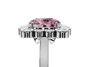 Cluster Halo Engagement Ring Setting for Fancy Pink Oval Center with Milgrain Bezel Accents and Prong Head in White Gold