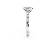 Bar-Set Engagement Ring Setting for Pear-Shaped Center with Tapered Baguette Accents and Prong Head in Platinum