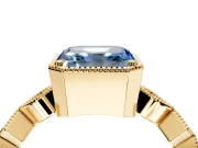 Milgrain Bezel Engagement Ring Setting for Fancy Blue Asscher Cut Center with Marquise Stations and Bezel Head in Yellow Gold