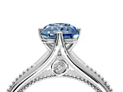 Solitaire Engagement Ring Setting for Fancy Blue Radiant Cut Center with Milgrain Cathedral Band and Prong Head in Sterling Silver