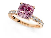 Solitaire Engagement Ring Setting for Fancy Pink Cushion Cut Center with Shared-Prong Accents and Prong Head in Rose Gold