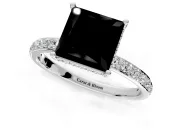 Hidden Halo Engagement Ring Setting for Fancy Black Princess Cut Center with Pave Band and Prong Head in Sterling Silver