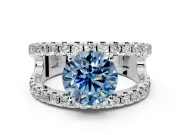 Solitaire Engagement Ring Setting for Fancy Blue Round Cut Center with Wide-Open Split Shank and Prong Head in White Gold