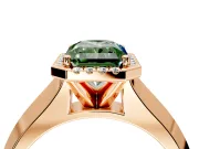 Halo Engagement Ring Setting for Fancy Green Radiant Cut Center with Knife Ridge Cathedral Band and Prong Head in Rose Gold