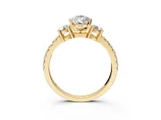 3 Stone Engagement Ring Setting for Pear-Shaped Center with Round Cut Side Accents and Prong Head in Yellow Gold