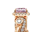 Bypass Halo Engagement Ring Setting for Fancy Pink Princess Cut Center with Bezel Accents, Milgrain and Prong Head in Rose Gold