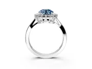 Starburst Halo Engagement Ring Setting for Fancy Blue Round Cut Center with Flat Cathedral Band and Prong Head in White Gold