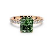 Open Basket Engagement Ring Setting for Fancy Green Radiant Cut Center with Pave Band and Prong Head in Rose Gold