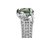 Solitaire Engagement Ring Setting for Fancy Green Heart-Shaped Center with Accented Split Shank and Prong Head in White Gold