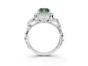 Halo Engagement Ring Setting for Fancy Green Cushion Cut Center with Open Scroll Shoulders and Prong Head in Sterling Silver