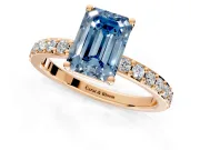 Solitaire Engagement Ring Setting for Fancy Blue Emerald Cut Center with Round Cut Pave Band and Prong Head in Rose Gold