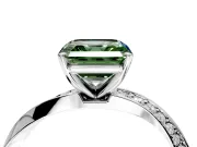 Side Accent Engagement Ring Setting for Fancy Green Asscher Cut Center with Accent Shoulders and Prong Head in Platinum