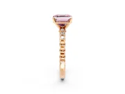 Solitaire Engagement Ring Setting for Fancy Pink Asscher Cut Center with Bezel-Dot Beaded Band and Prong Head in Rose Gold