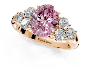 Cluster Engagement Ring Setting for Fancy Pink Oval Center with Round Cut Accent Frame and Prong Head in Rose Gold