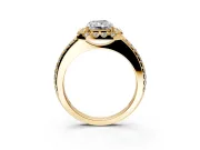 Pave Halo Engagement Ring Setting for Radiant Cut Center with Single Row Pave Band and Prong Head in Yellow Gold