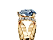 Halo Engagement Ring Setting for Fancy Blue Heart-Shaped Center with Rope Twist Split Shank and Prong Head in Yellow Gold