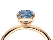 Low-Set Solitaire Engagement Ring Setting for Fancy Blue Cushion Cut Center with Thin Plain Band and Prong Head in Rose Gold