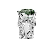 Solitaire Engagement Ring Setting for Fancy Green Heart-Shaped Center with Filigree Accent Basket and Prong Head in White Gold