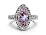 Milgrain Halo Engagement Ring Setting for Fancy Pink Marquise Center with Pave Band and Prong Head in Platinum