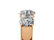 3 Stone Engagement Ring Setting for Round Cut Center with Raised Basket Heads and Prong Head in Rose Gold
