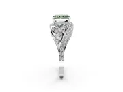 Halo Engagement Ring Setting for Fancy Green Radiant Cut Center with Marquise and Pave Bypass Band and Prong Head in Sterling Silver