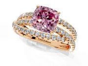 Solitaire Engagement Ring Setting for Fancy Pink Cushion Cut Center with Woven 3-Strand Pave Band and Prong Head in Rose Gold