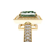 Milgrain Halo Engagement Ring Setting for Fancy Green Princess Cut Center with Three-Sided Pave Band and Prong Head in Yellow Gold