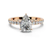 Solitaire Engagement Ring Setting for Pear-Shaped Center with Large Accent Band and Prong Head in Rose Gold