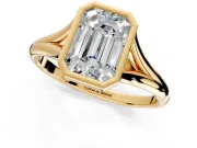 Solitaire Engagement Ring Setting for Emerald Cut Center with V Split Shank and Bezel Head in Yellow Gold