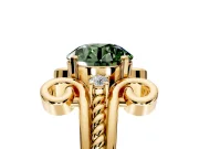 Solitaire Engagement Ring Setting for Fancy Green Round Cut Center with Twisted Band and Scroll Prong Head in Yellow Gold