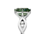 Solitaire Engagement Ring Setting for Fancy Green Emerald Cut Center with Accented Twist Band and Leaf Prong Head in Platinum
