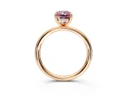 Hidden Halo Engagement Ring Setting for Fancy Pink Radiant Cut Center with Thin Rounded Band and Prong Head in Rose Gold